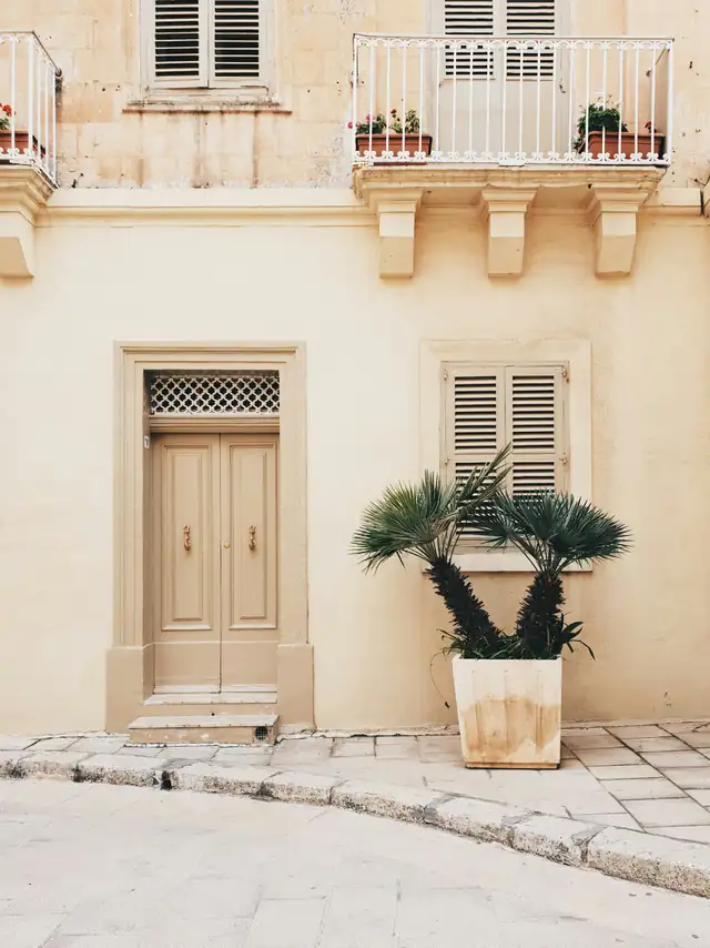Limestone homes and potted plants in Mdina